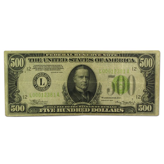 1934 (L-San Francisco) $500 FRN Fine/VF 1934 (L-San Francisco) $500 FRN Fine/VF