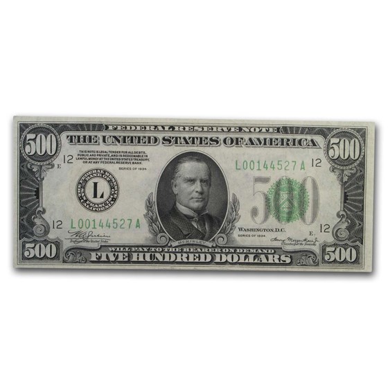 1934 (L-San Francisco) $500 FRN XF 1934 (L-San Francisco) $500 FRN XF