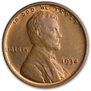 1934 Lincoln Cent BU (Red/Brown)