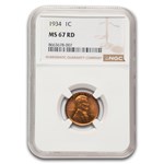 1934 Lincoln Cent MS-67 NGC (Red)