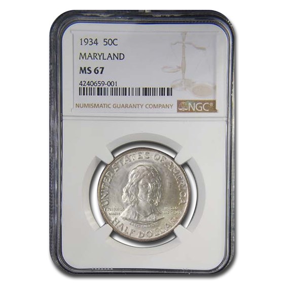 1934 Maryland Tercentenary Half Dollar Commem MS-67 NGC 1934 Maryland Tercentenary Half Dollar Commem MS-67 NGC