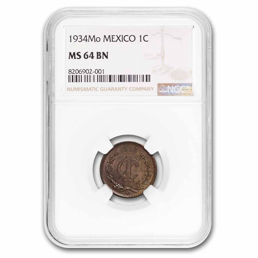 1934-Mo Mexico Bronze 1 Centavo MS-64 NGC (Brown)