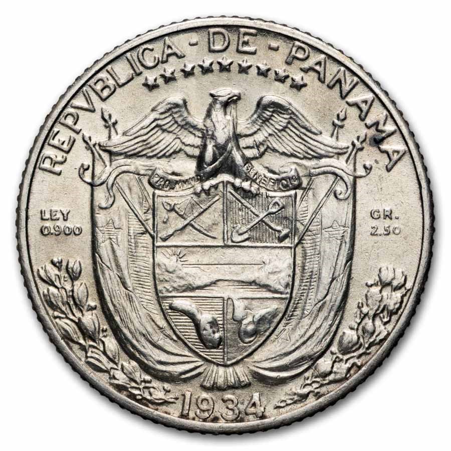 1934 Panama Silver 1/10 Balboa BU