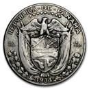 1934 Panama Silver 1/2 Balboa XF (ASW 0.3617)