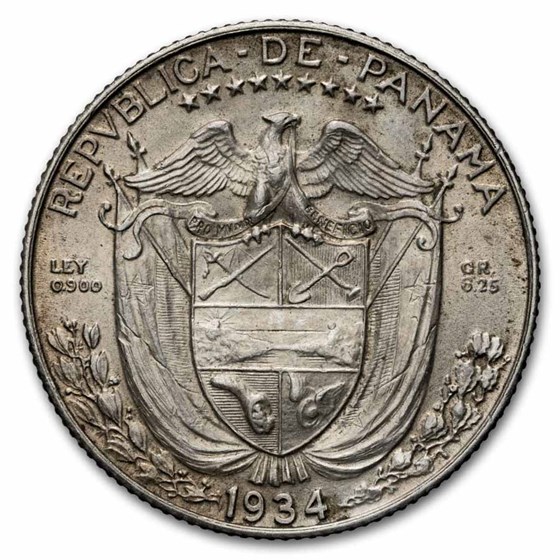 1934 Panama Silver 1/4 Balboa AU