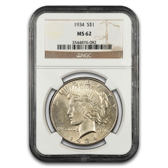 1934 Peace Dollar MS-62 NGC
