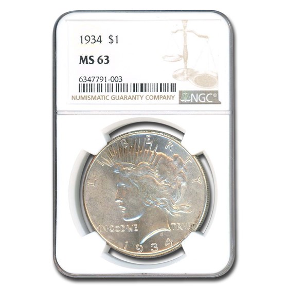 1934 Peace Dollar MS-63 NGC 1934 Peace Dollar MS-63 NGC