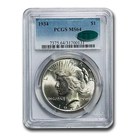 1934 Peace Dollar MS-64 PCGS CAC 1934 Peace Dollar MS-64 PCGS CAC
