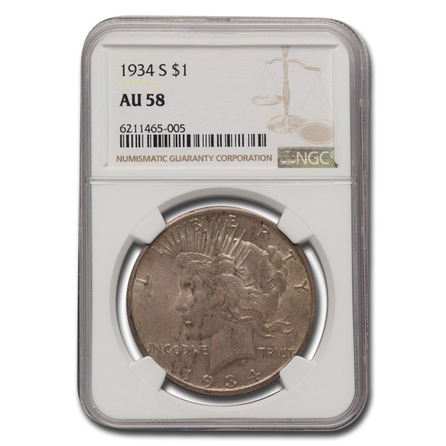 1934-S Peace Dollar AU-58 NGC