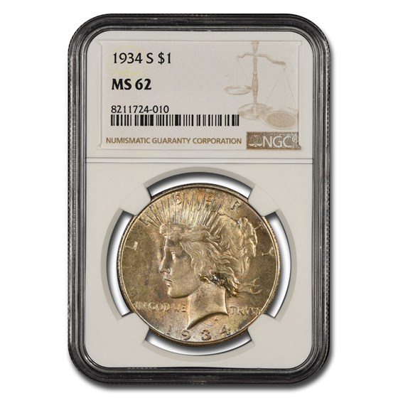 1934-S Peace Dollar MS-62 NGC 1934-S Peace Dollar MS-62 NGC