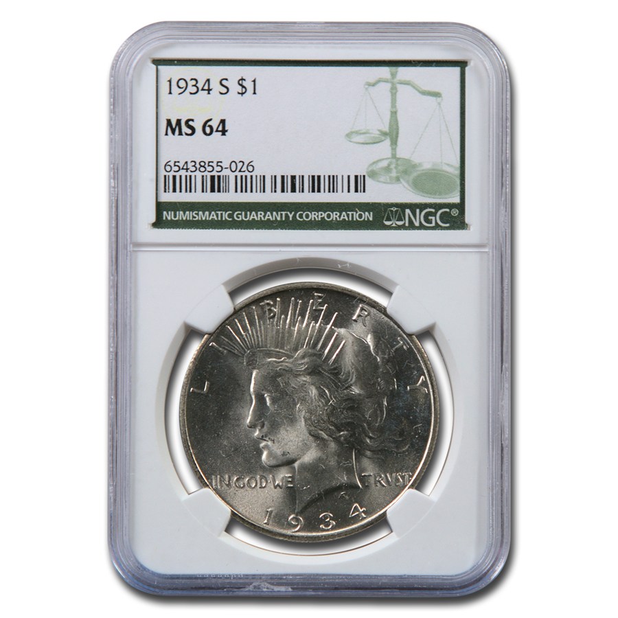 Buy 1934-S Peace Dollar MS-64 NGC (Green Label) | APMEX