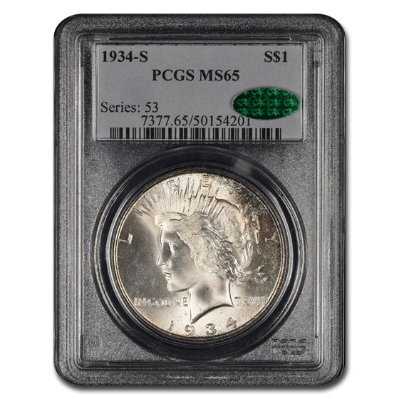 1934-S Peace Dollar MS-65 PCGS CAC 1934-S Peace Dollar MS-65 PCGS CAC