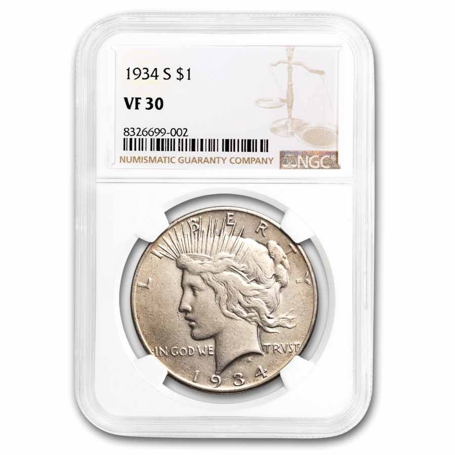 1934-S Peace Dollar VF-30 NGC
