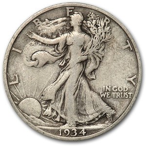 1934-S Walking Liberty Half Dollar VG/VF 1934-S Walking Liberty Half Dollar VG/VF