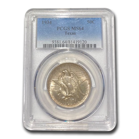 1934 Texas Centennial Commemorative Half Dollar MS-64 PCGS 1934 Texas Centennial Commemorative Half Dollar MS-64 PCGS