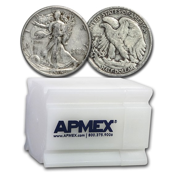 1934 Walking Liberty Halves 20-Coin Roll Avg Circ 1934 Walking Liberty Halves 20-Coin Roll Avg Circ