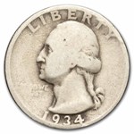 1934 Washington Quarter 40-Coin Roll Avg Circ