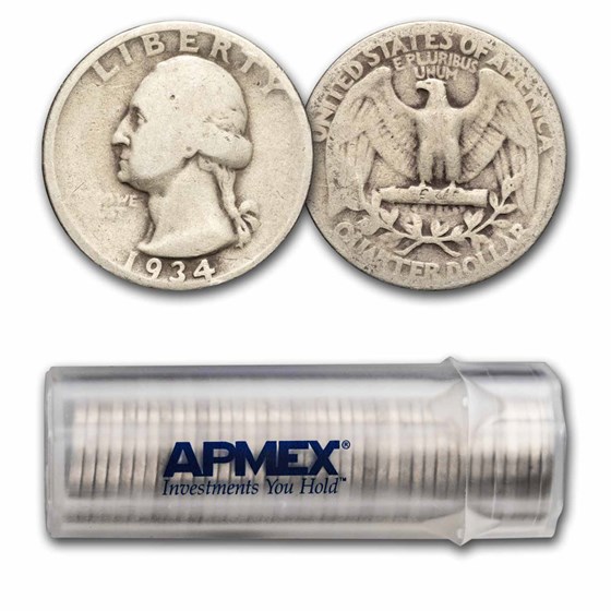 1934 Washington Quarter 40-Coin Roll Avg Circ 1934 Washington Quarter 40-Coin Roll Avg Circ