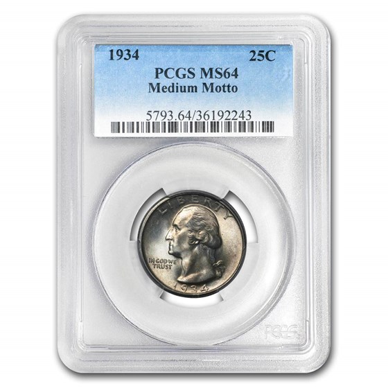1934 Washington Quarter MS-64 PCGS (Medium Motto) 1934 Washington Quarter MS-64 PCGS (Medium Motto)