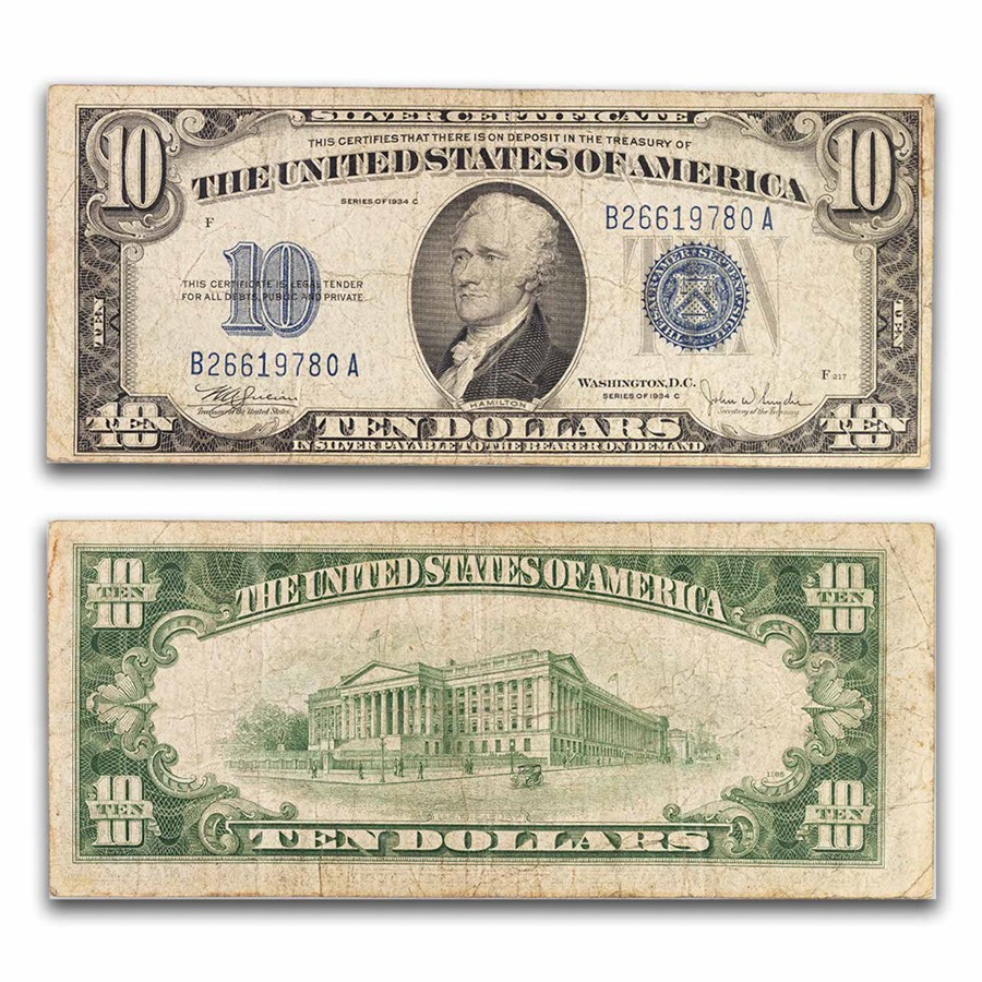 1934s $10 Silver Certificate VG