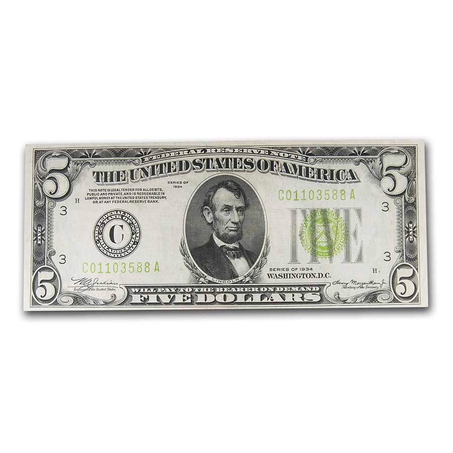 1934s $5.00 FRN AU (District of our Choice)