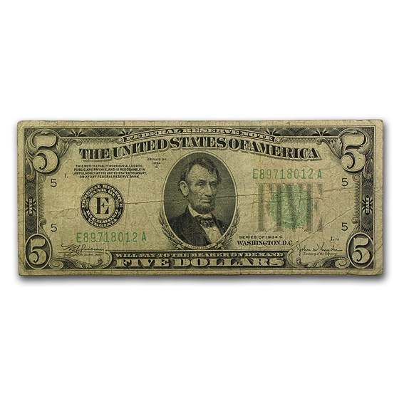 1934s $5.00 FRN VG/VF (District of our Choice) 1934s $5.00 FRN VG/VF (District of our Choice)