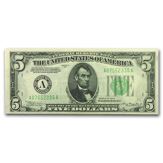 1934's (A-Boston) $5.00 FRN CU 1934's (A-Boston) $5.00 FRN CU