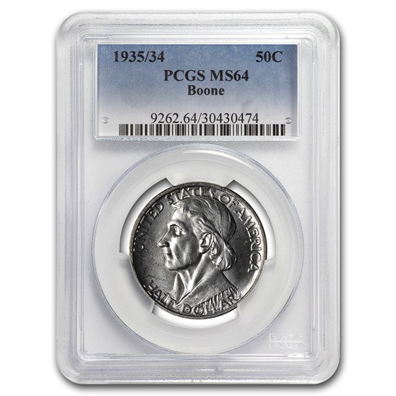 1935/34 Boone Commemorative Half Dollar MS-64 PCGS 1935/34 Boone Commemorative Half Dollar MS-64 PCGS