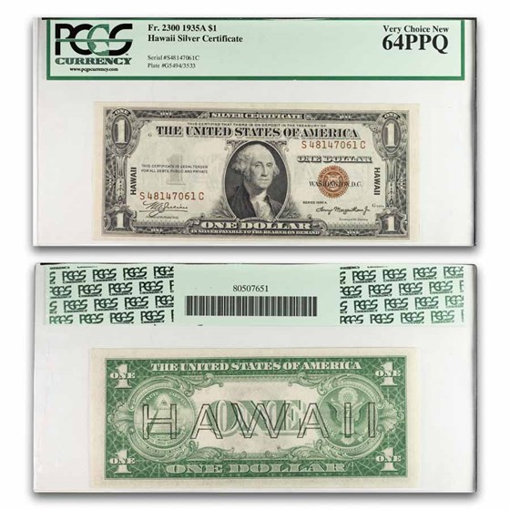 1935-A $1.00 Brown Seal Hawaii CU-64 PPQ PCGS (Fr#2300)