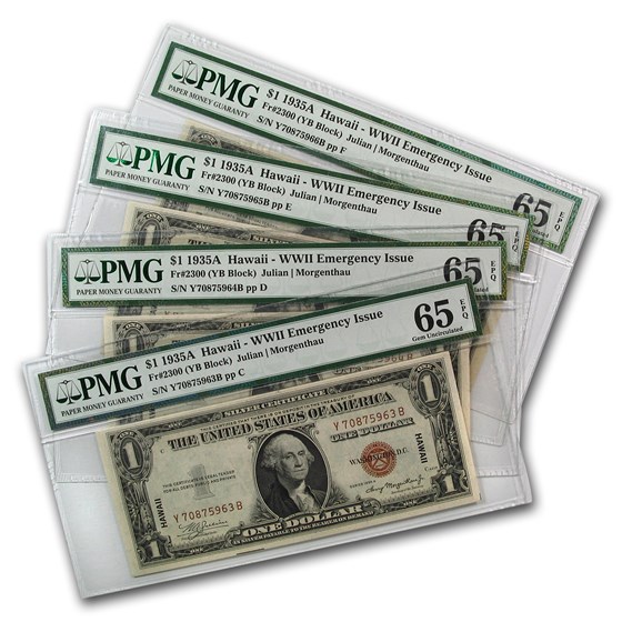 1935-A $1.00 Brown Seal Hawaii CU-65 EPQ PMG (4 Consecutive) 1935-A $1.00 Brown Seal Hawaii CU-65 EPQ PMG (4 Consecutive)