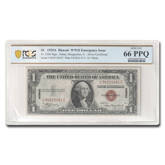 1935-A $1.00 Brown Seal Hawaii CU-66 PPQ PCGS (Fr#2300) 1935-A $1.00 Brown Seal Hawaii CU-66 PPQ PCGS (Fr#2300)