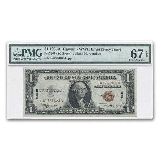 1935-A $1.00 Brown Seal Hawaii CU-67 EPQ PMG (Fr#2300) 1935-A $1.00 Brown Seal Hawaii CU-67 EPQ PMG (Fr#2300)