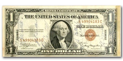 1935-A $1.00 Brown Seal Hawaii Short Snorter AU 1935-A $1.00 Brown Seal Hawaii Short Snorter AU