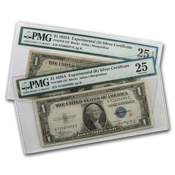 1935-A $1.00 Silver Cert. VF-25 PMG (R&S, Experimental 2-pc Set) 1935-A $1.00 Silver Cert. VF-25 PMG (R&S, Experimental 2-pc Set)