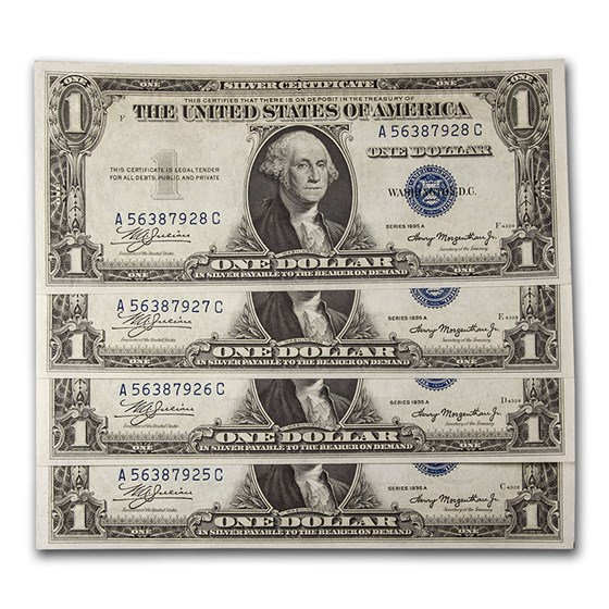 1935-A $1.00 Silver Certificate CU (Fr#1608) 4 Consecutive 1935-A $1.00 Silver Certificate CU (Fr#1608) 4 Consecutive