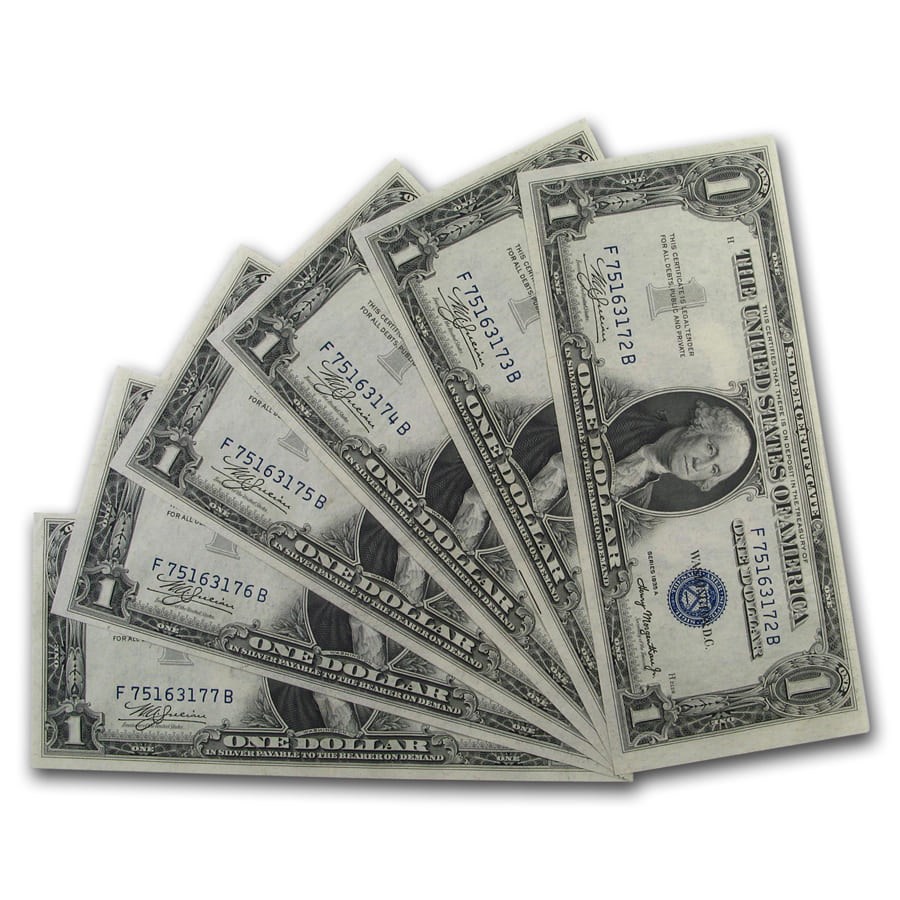 1935-A $1.00 Silver Certificate CU (Fr#1608) 6 Consecutive