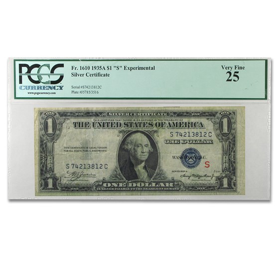 1935-A $1.00 Silver Certificate VF-25 PCGS (S, Experimental Note) 1935-A $1.00 Silver Certificate VF-25 PCGS (S, Experimental Note)