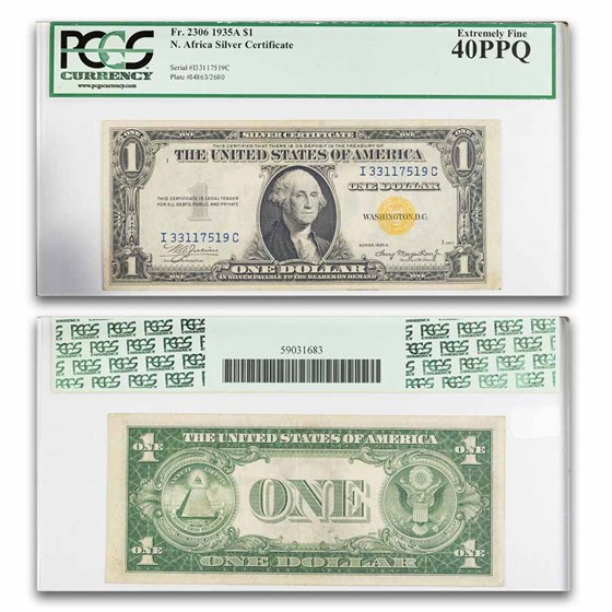 1935-A $1.00 Yellow Seal North Africa XF-40 PPQ PCGS (Fr#2306)