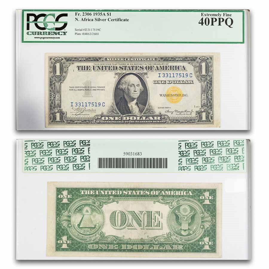 1935-A $1.00 Yellow Seal North Africa XF-40 PPQ PCGS (Fr#2306)