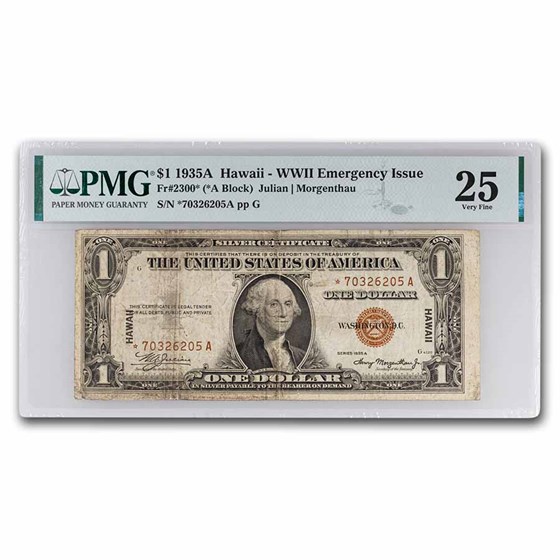 1935-A* $1 Brown Seal Hawaii VF-25 PMG (Fr#2300*) Star Note 1935-A* $1 Brown Seal Hawaii VF-25 PMG (Fr#2300*) Star Note