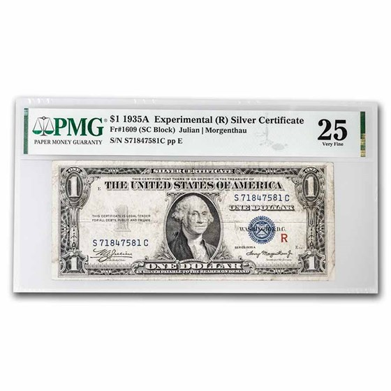 1935-A $1 Silver Cert VF-25 PMG (Fr#1609) R-Experimental 1935-A $1 Silver Cert VF-25 PMG (Fr#1609) R-Experimental