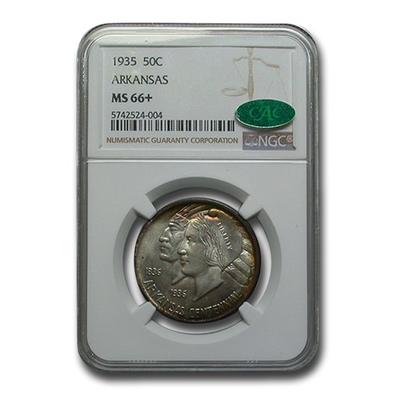 1935 Arkansas Centennial Commemorative Half Dollar MS-66+ NGC CAC 1935 Arkansas Centennial Commemorative Half Dollar MS-66+ NGC CAC