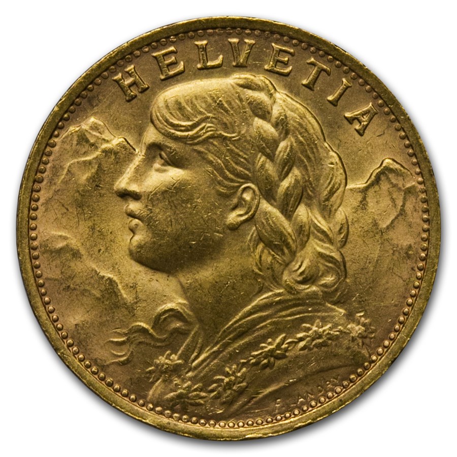 1935-B Swiss Gold 20 Francs Helvetia BU