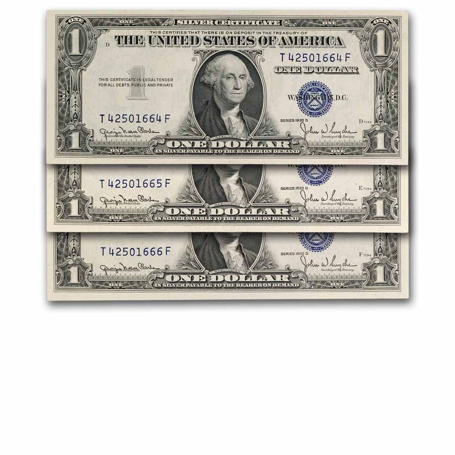 1935-D $1 Silver Cert CU (Fr#1613N) 3 Consecutive Notes