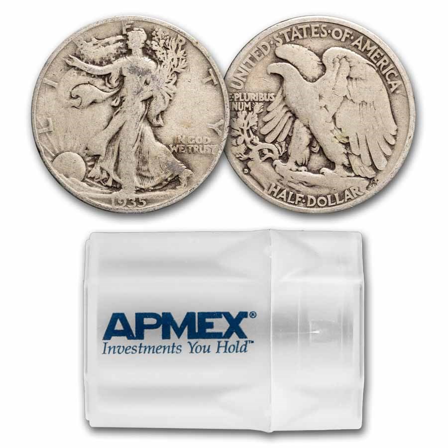 1935-D Walking Liberty Halves 20-Coin Roll Avg Circ