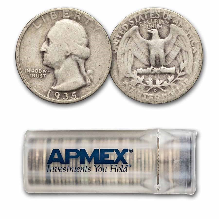 1935-D Washington Quarter 40-Coin Roll Avg Circ