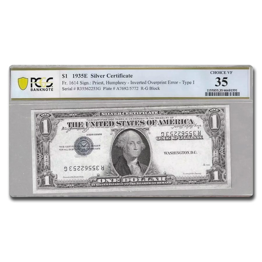 1935-E $1.00 Silver Cert Choice VF-35 PCGS (Fr#1614) Error