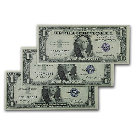 1935-E $1.00 Silver Certificate CU (Fr#1614) 3 Consecutive