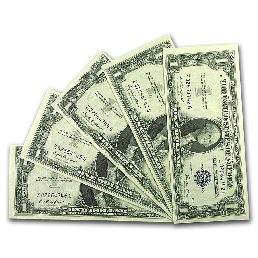 1935-E $1.00 Silver Certificate CU (Fr#1614) 5 Consecutive