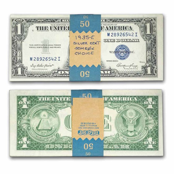1935-E $1.00 Silver Certificate CU (Fr#1614), 50 consecutive